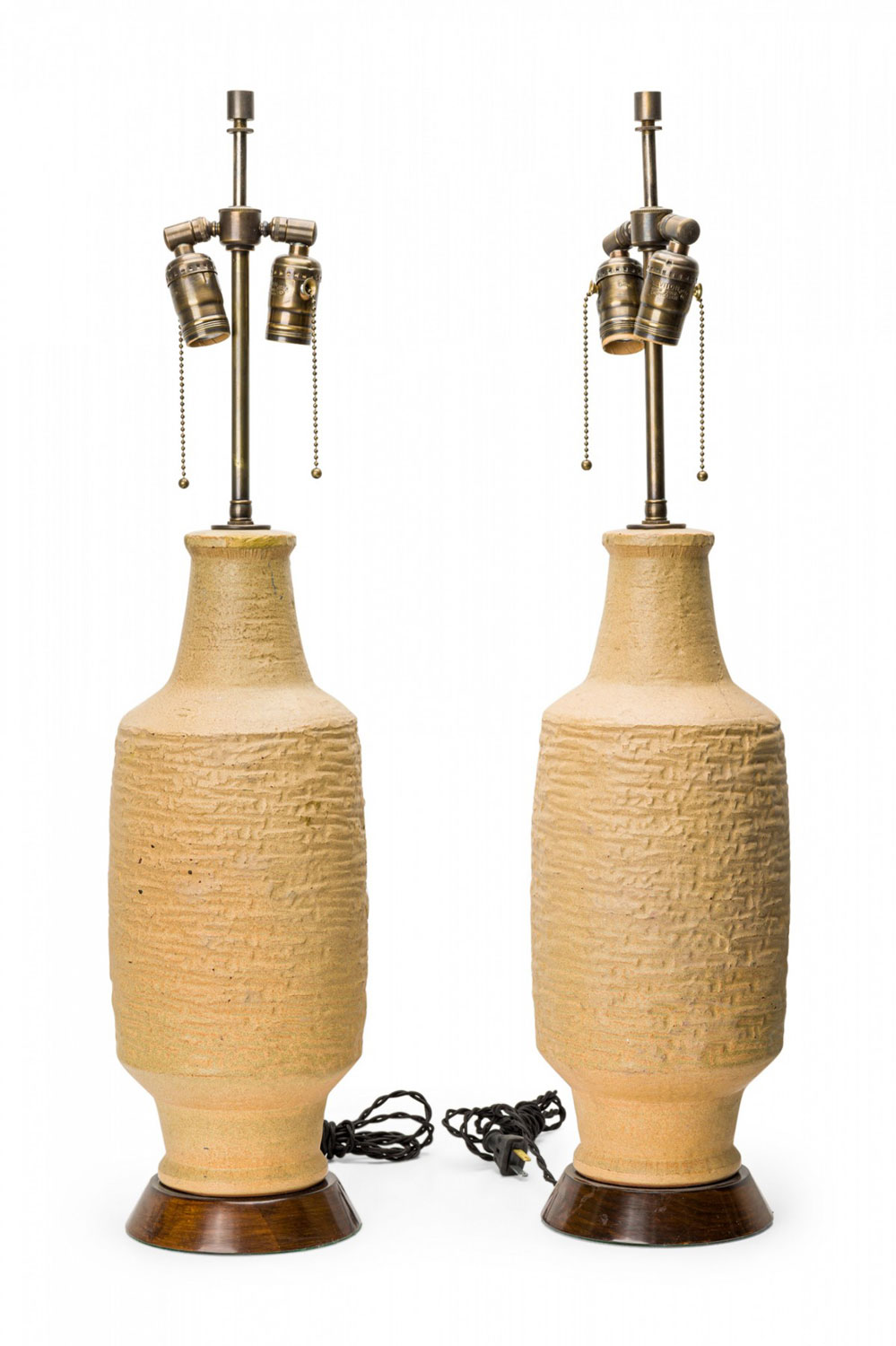 Pair of Design Technics Mid Century Textured Beige Ceramic Table Lamps