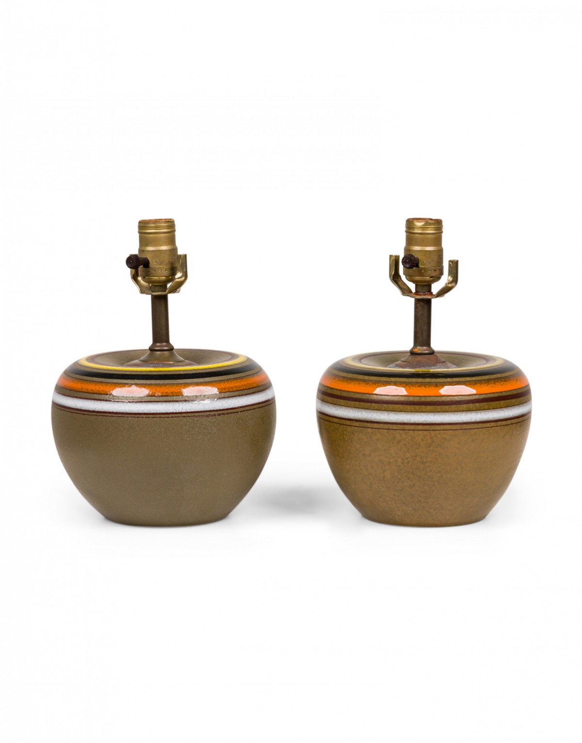 Pair of aldo londi for bitossi rosenthal netter mid century italian striped ceramic table lamps