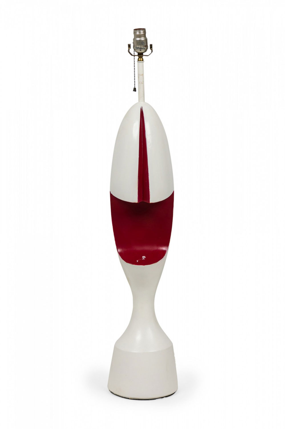 Mid century american plaster harlequin bishop red and white painted table lamp