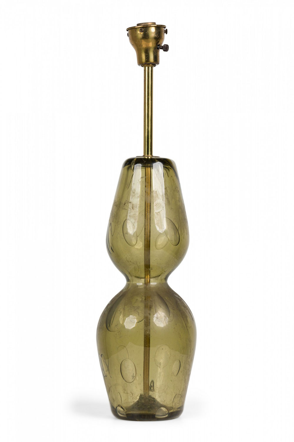 Barovier and toso mid century italian handblown green glass hourglass form table lamp