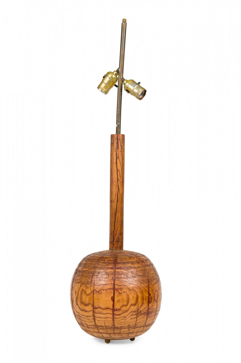 Mid century american carved palm wood sphere form table lamp