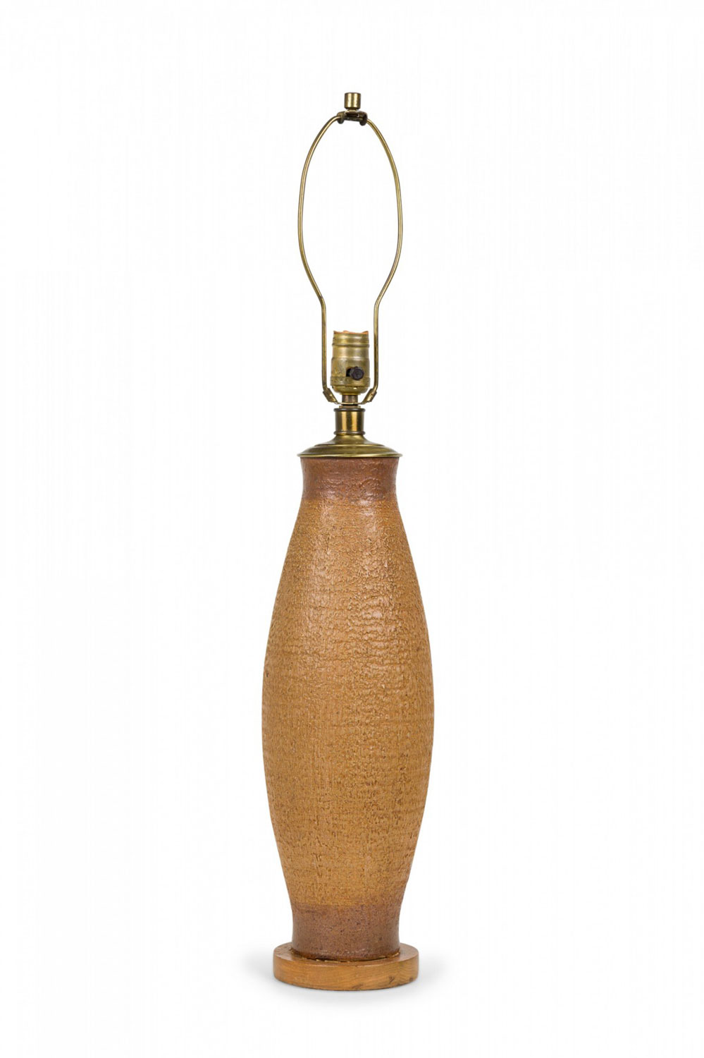 Design technics mid century american ceramic torpedo column table lamp on wood stand