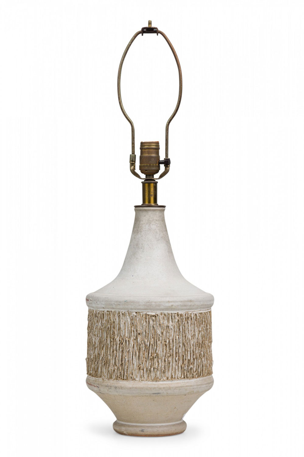 Design technics mid century american ceramic heavy texture beige chalk glazed table lamp