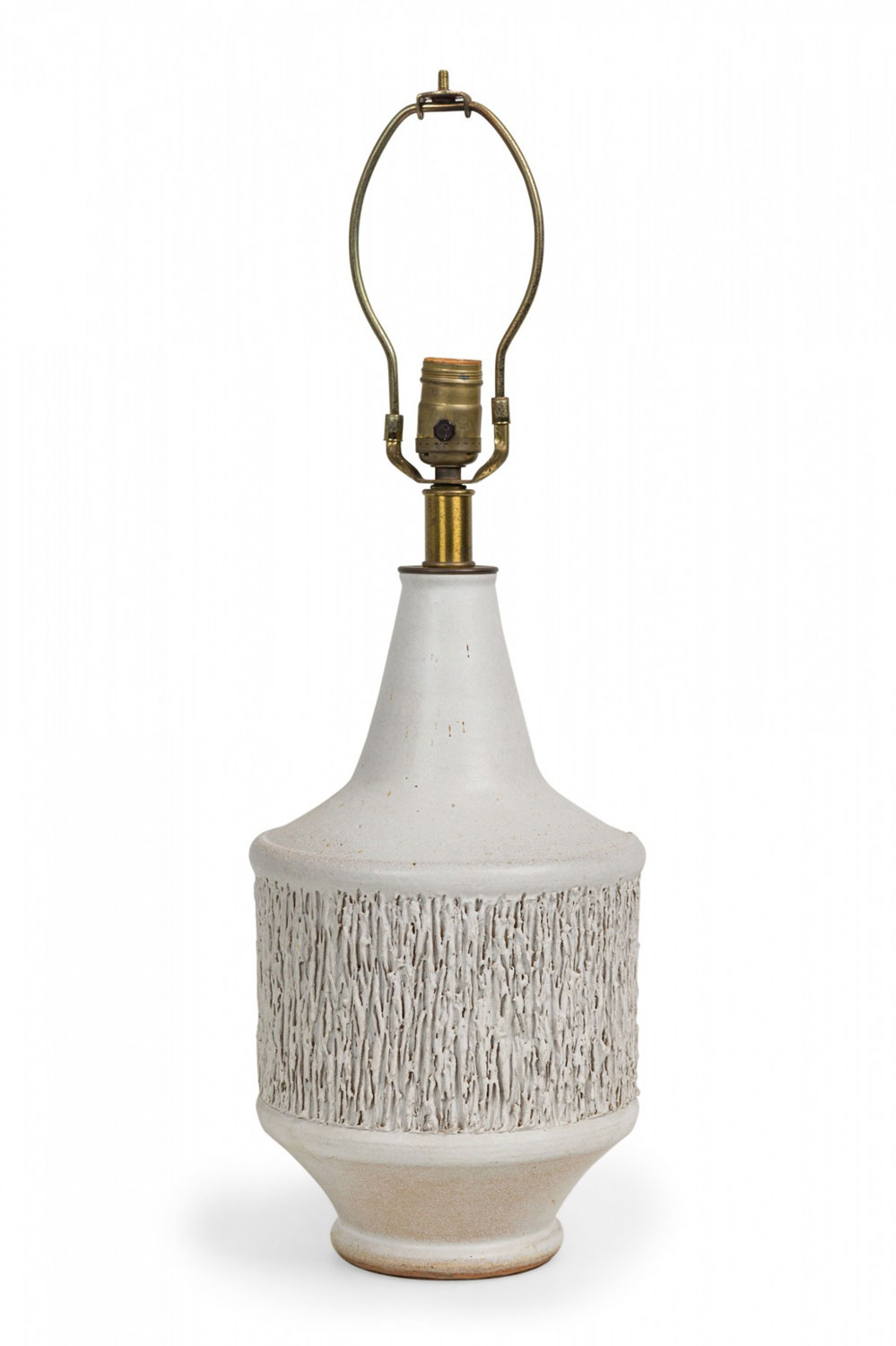 Design technics mid century american ceramic heavy texture white glazed table lamp