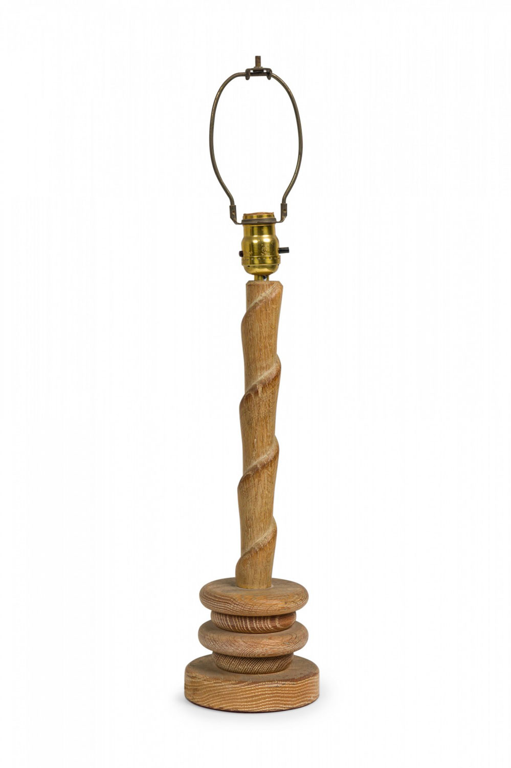 Mid century french oak twist candlestick lamp