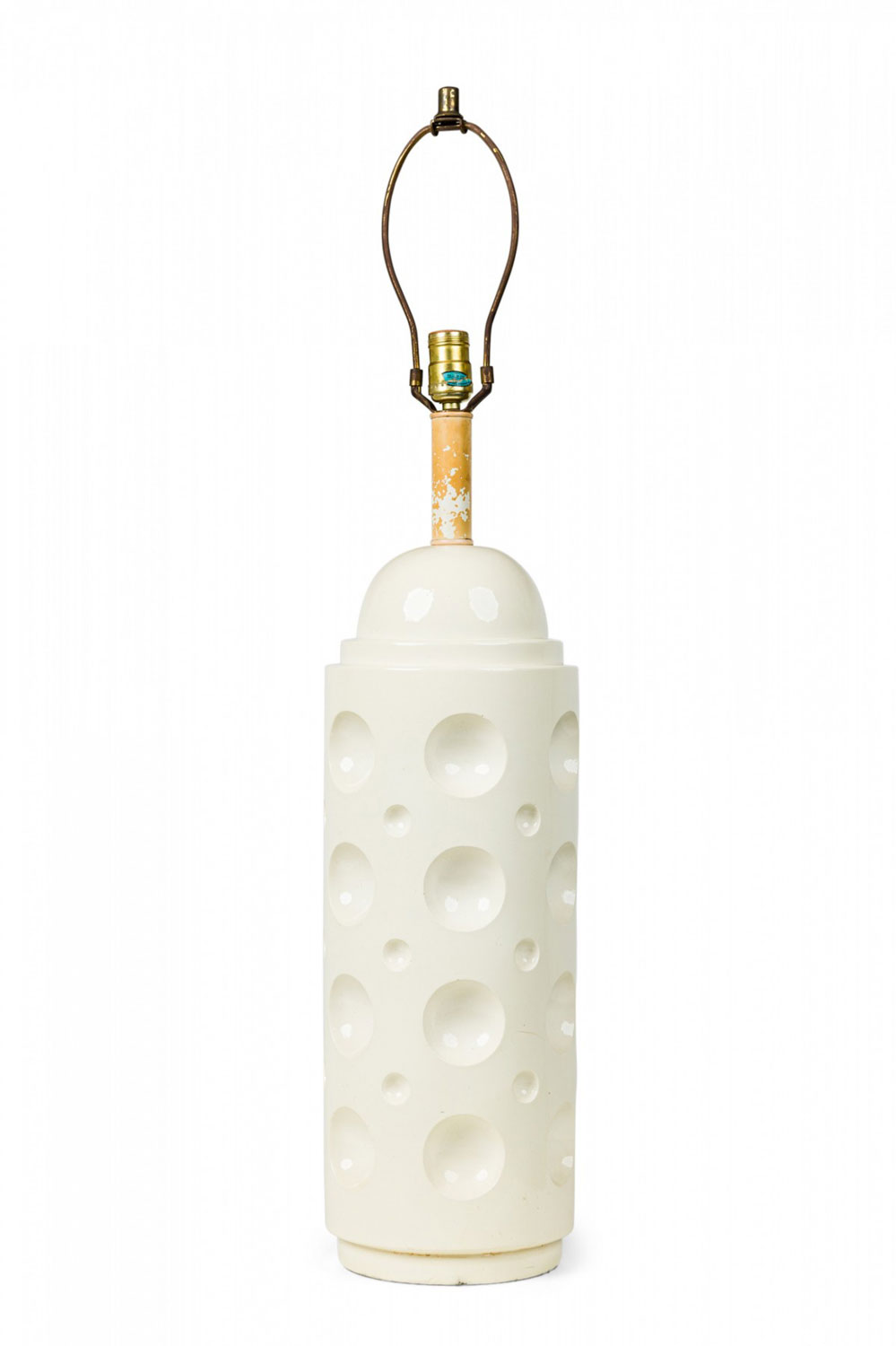 Laurel lamp co mid century american beige ceramic dimpled cylinder column table lamp