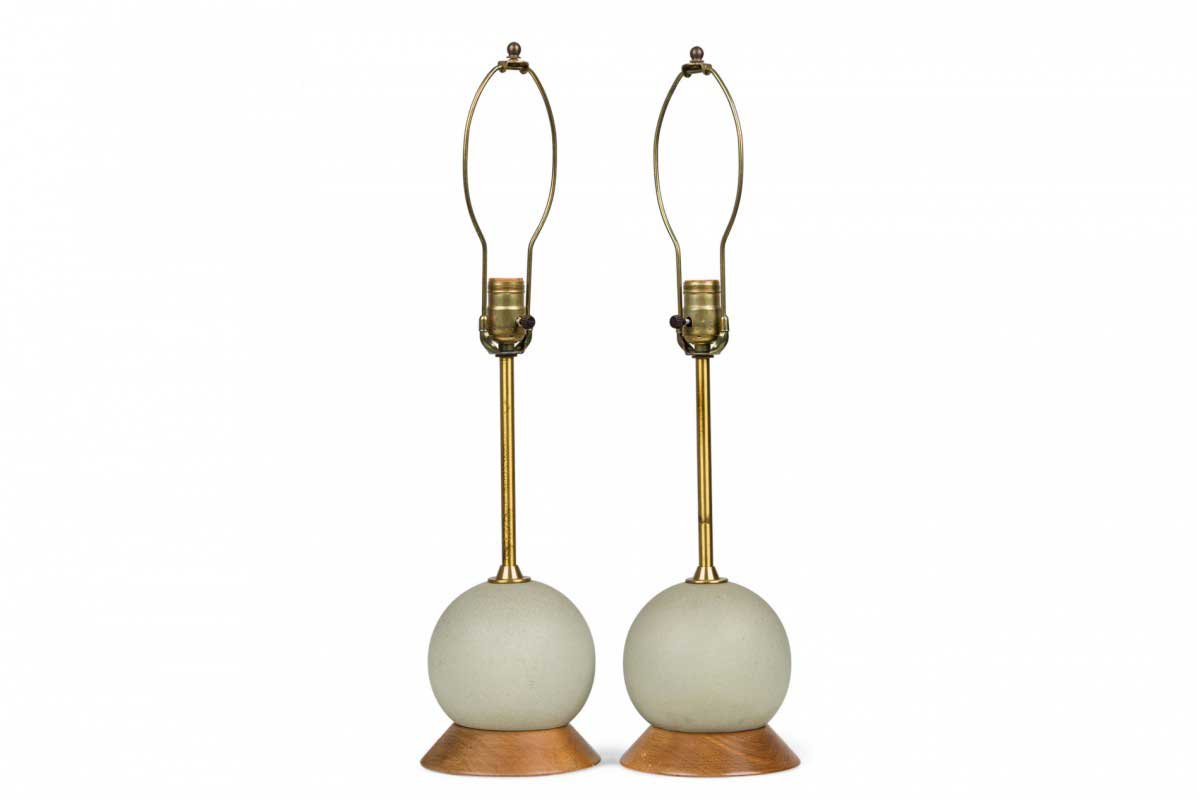 Pair of mid century american robins egg blue glazed globe form ceramic table lamps