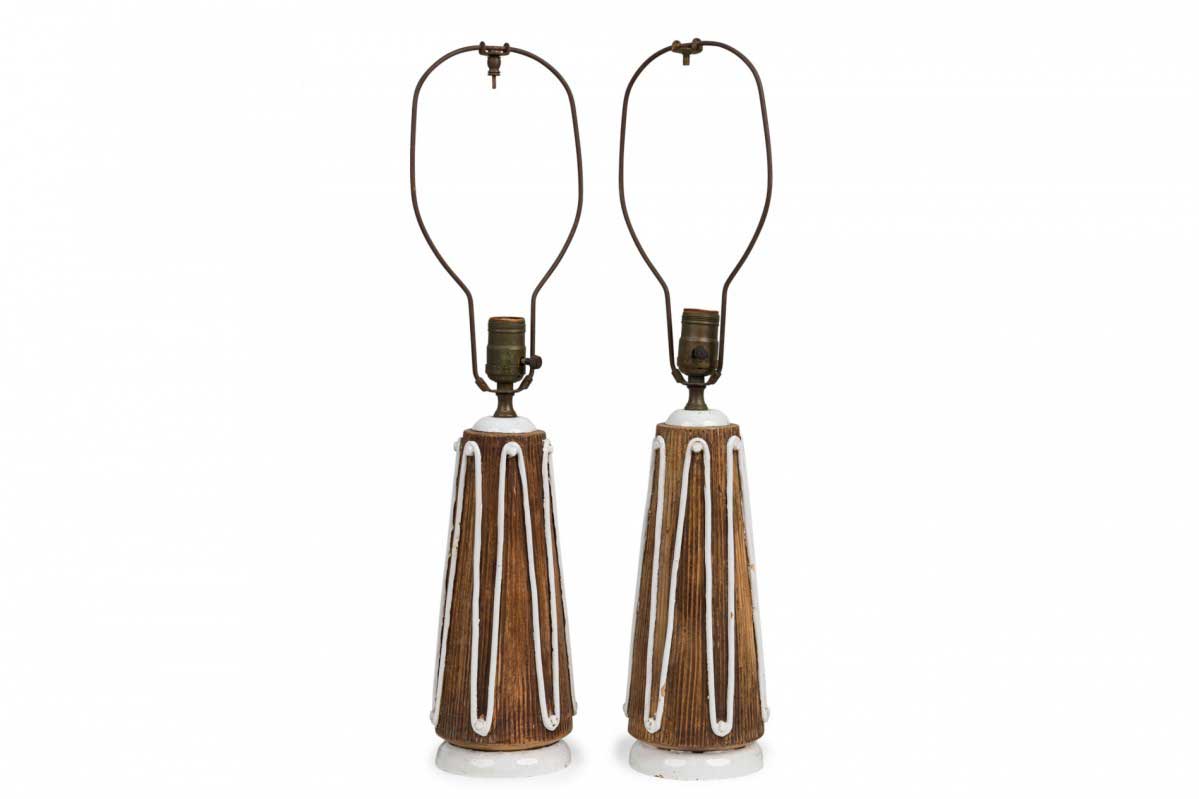 Pair of ugo zaccagnini mid century italian ceramic cats cradle table lamps