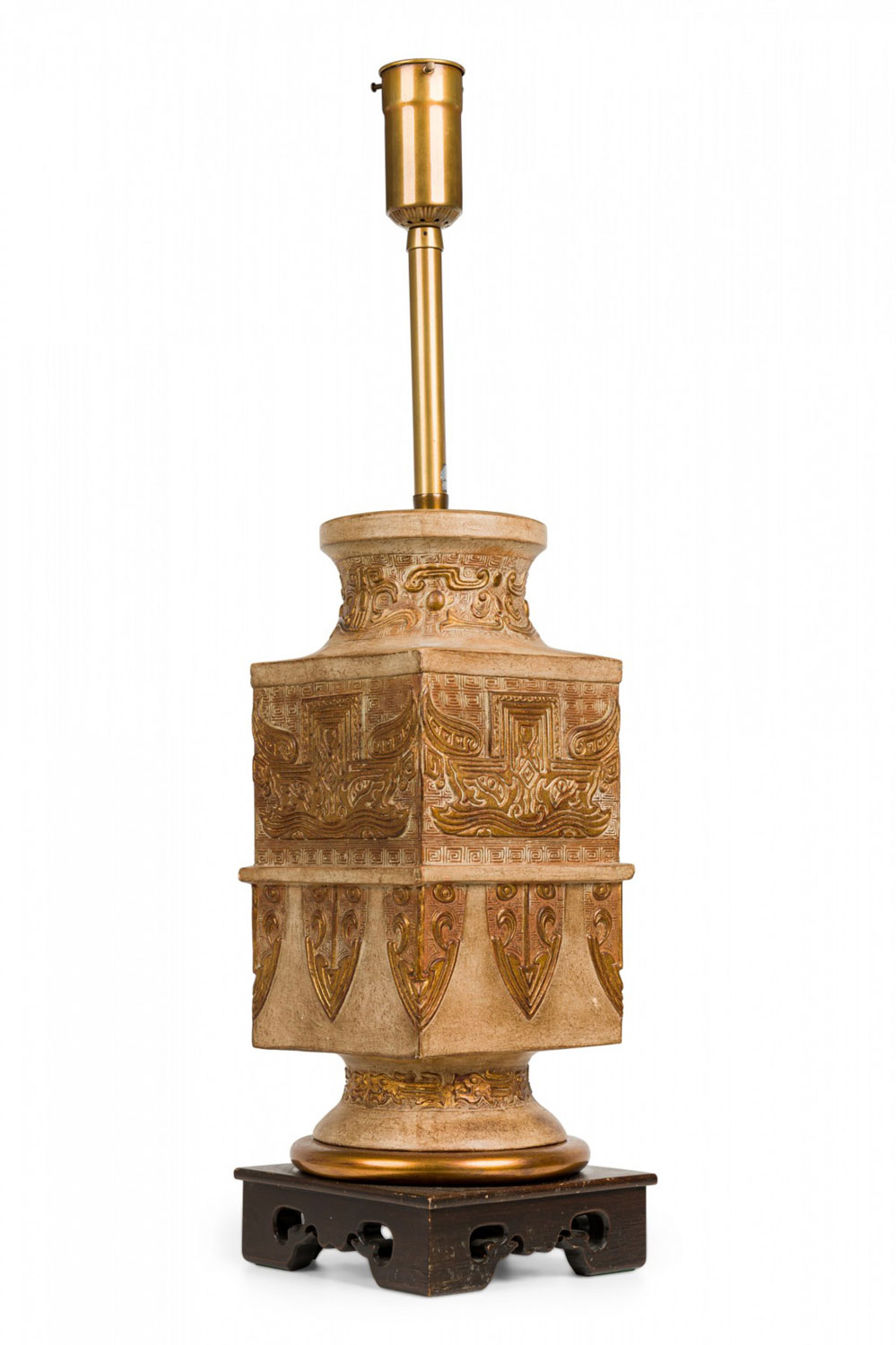 Ugo zaccagnini for marbro mid century italian ceramic western zhou dynasty style footed table lamp 