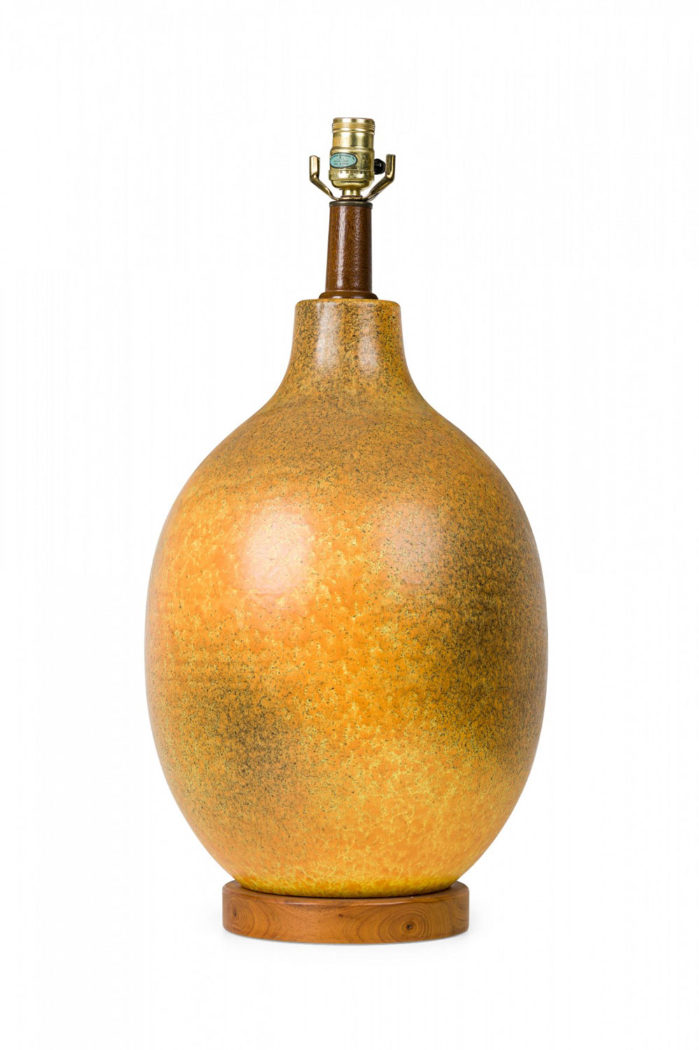 Mid century american ceramic yellow orange glazed egg table lamp