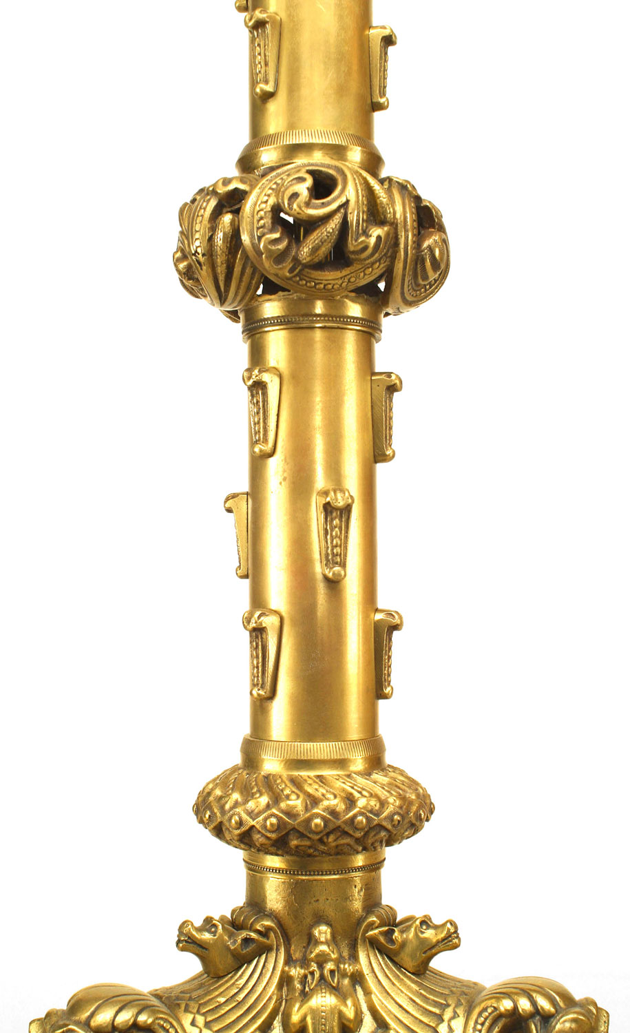 English renaissance style brass column table lamps