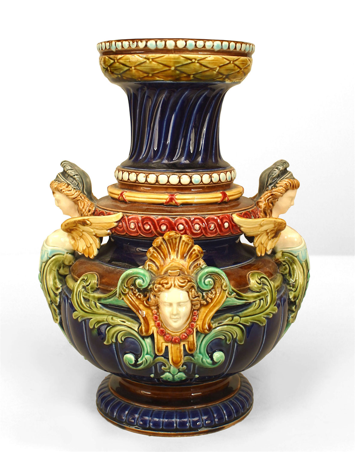 Italian Majolica Sarreguemine Porcelain Vases Newel Antiques