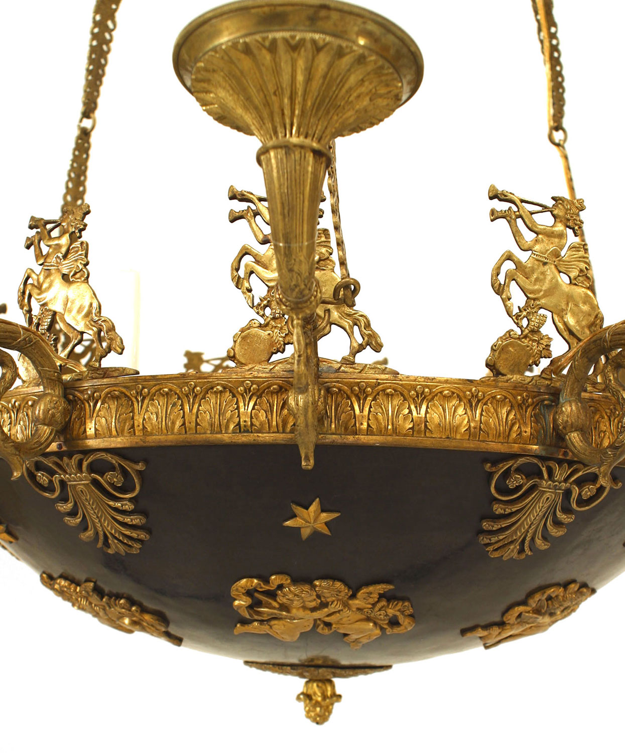 French empire bronze chandelier with ebonized bowl 1
