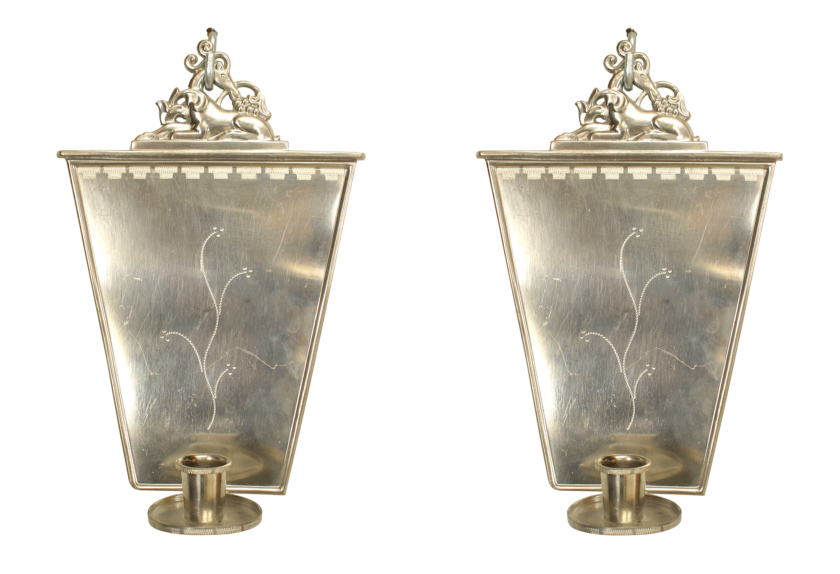 English art deco pewter wall sconces