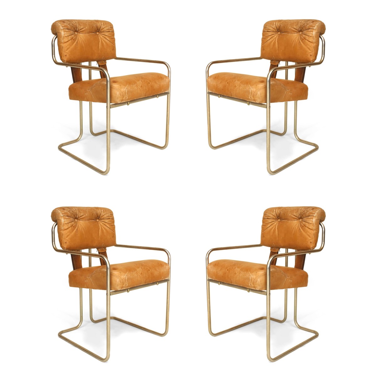 German art deco brown leather arm chairs
