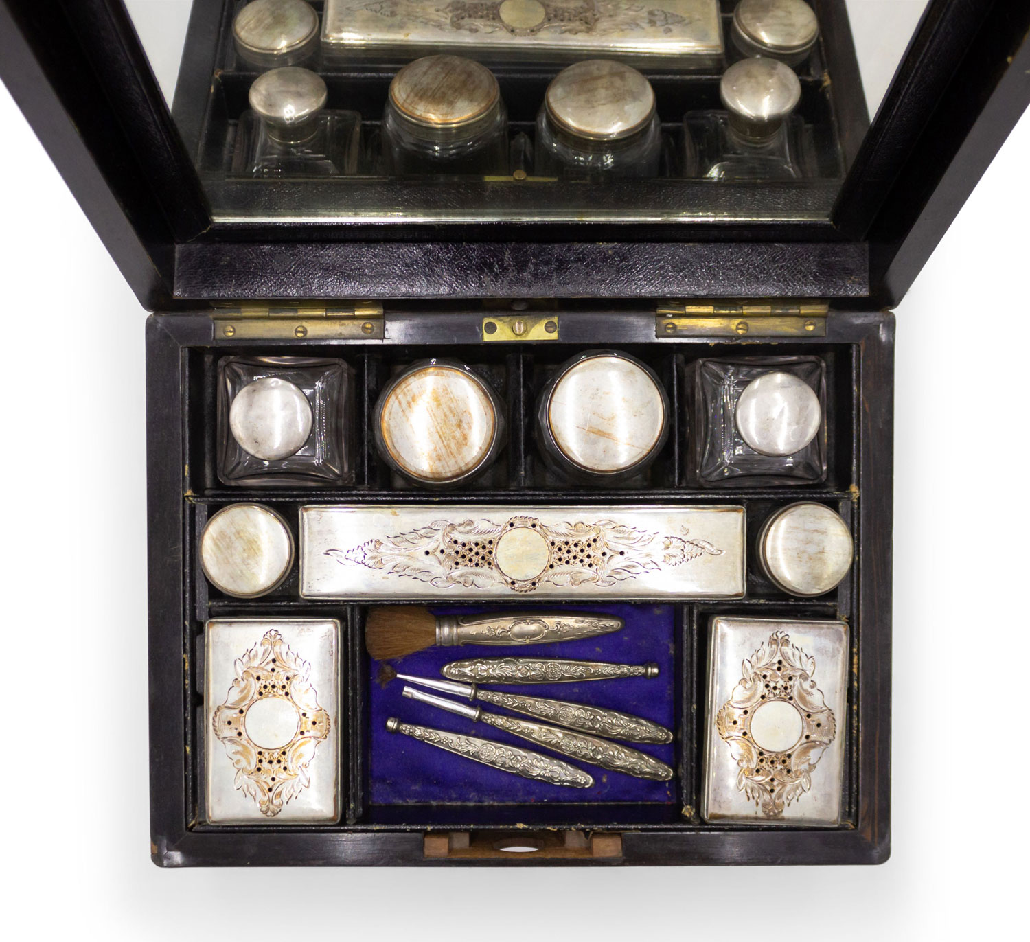 English victorian burl wood makeup box 1