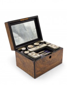 English victorian burl wood makeup box 1