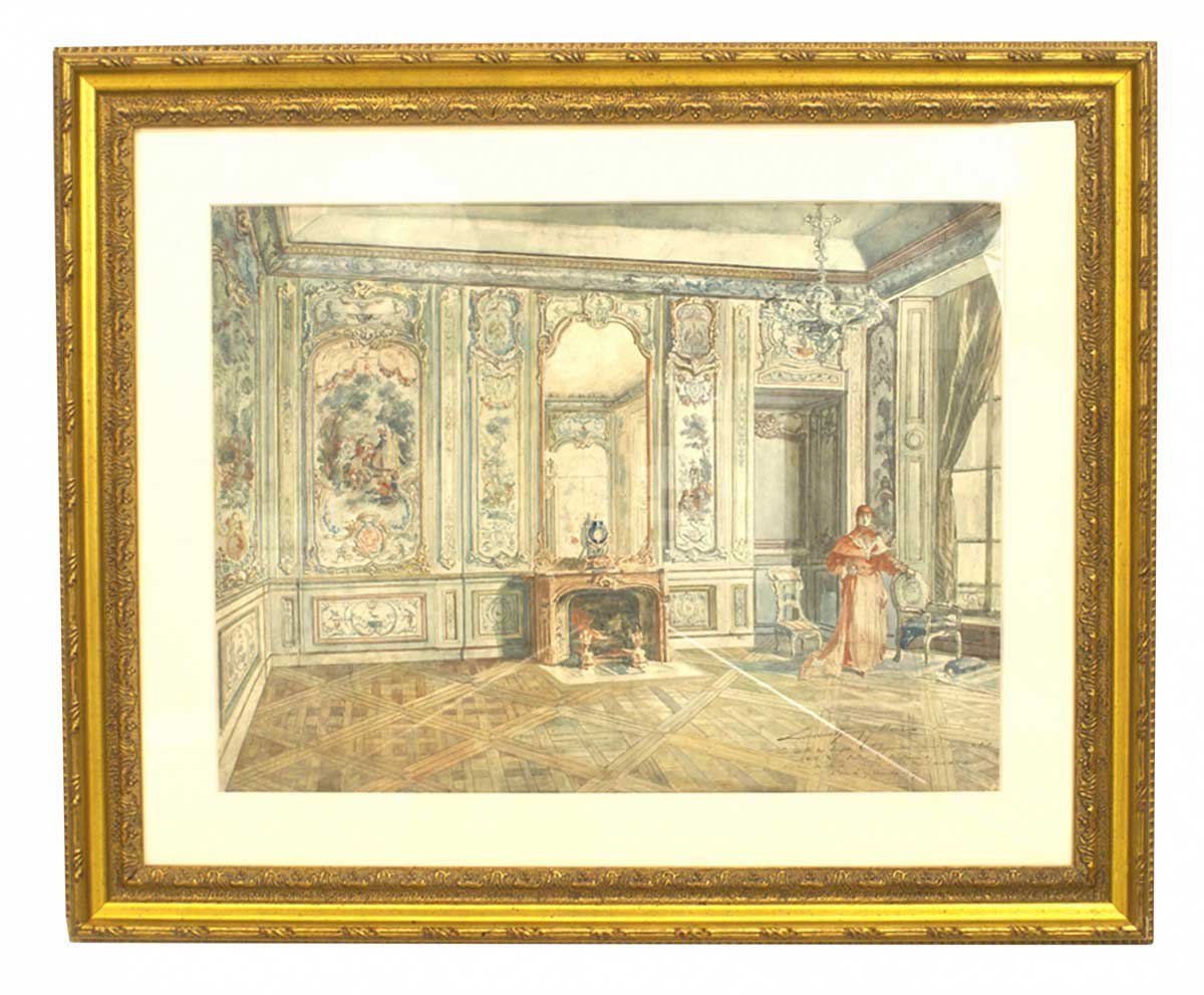 Venetian watercolor of interior scene