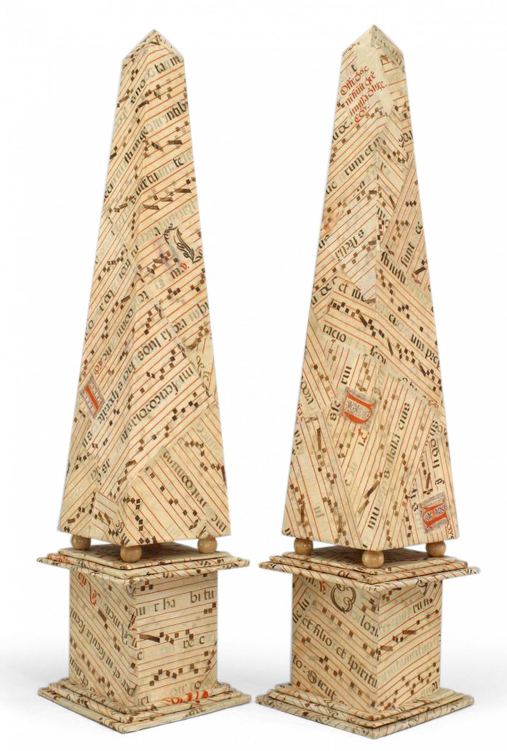 Pair antique french sheet music veneered obelisks 1