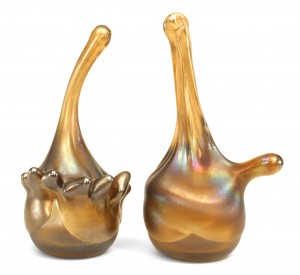 Pair ofmid century iridescent glass bookends