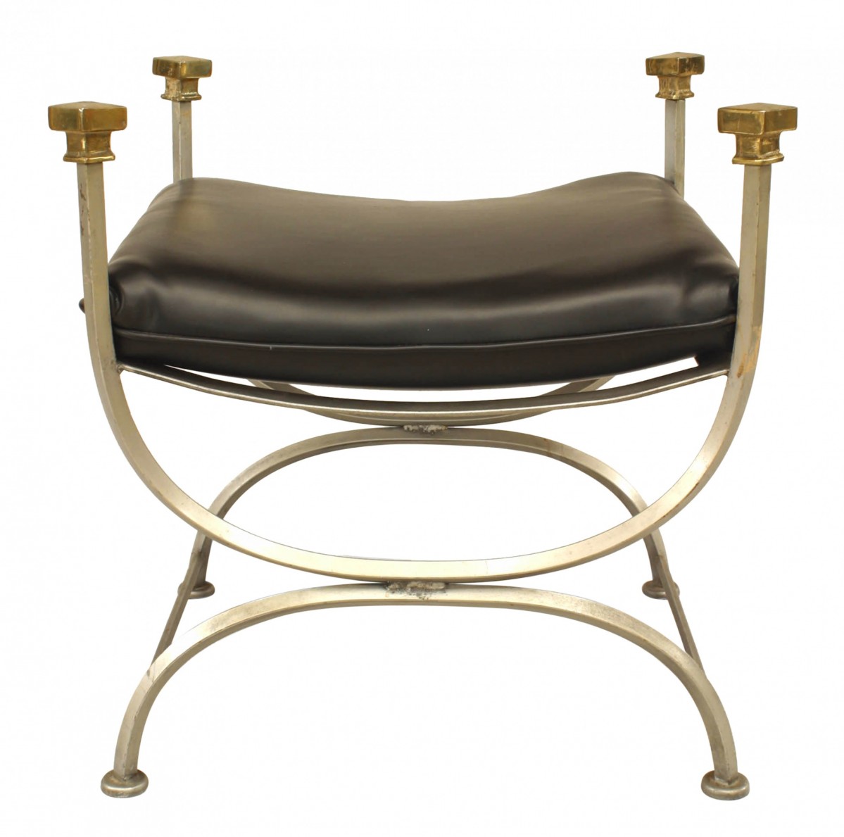 French mid century black leather ottoman 1