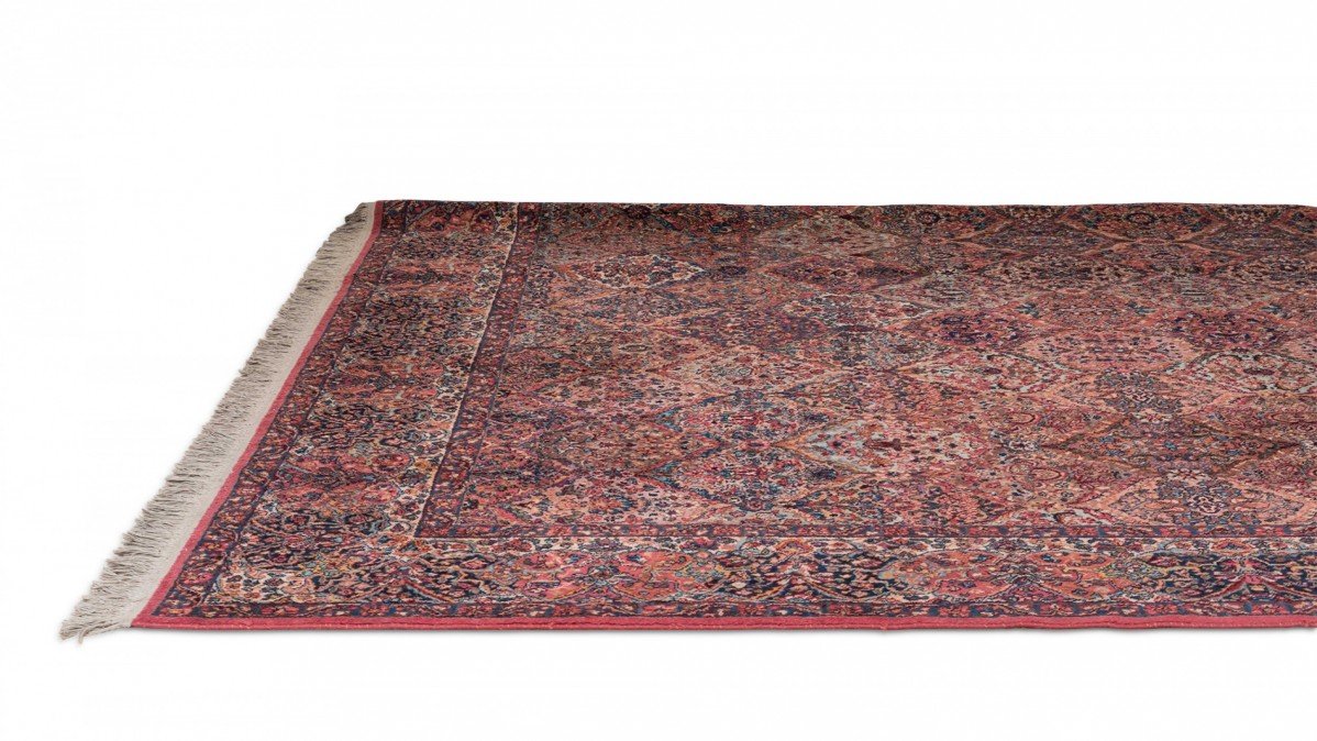 Persian kirman red and blue wool rug