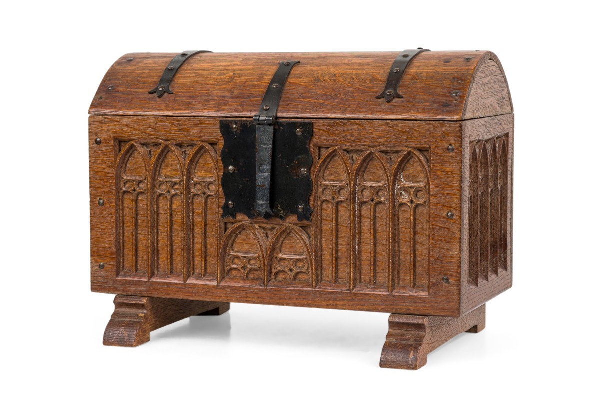 French gothic oak coffer chest 1