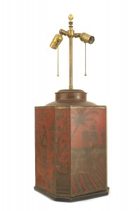 English victorian chinoiserie red tole table lamp