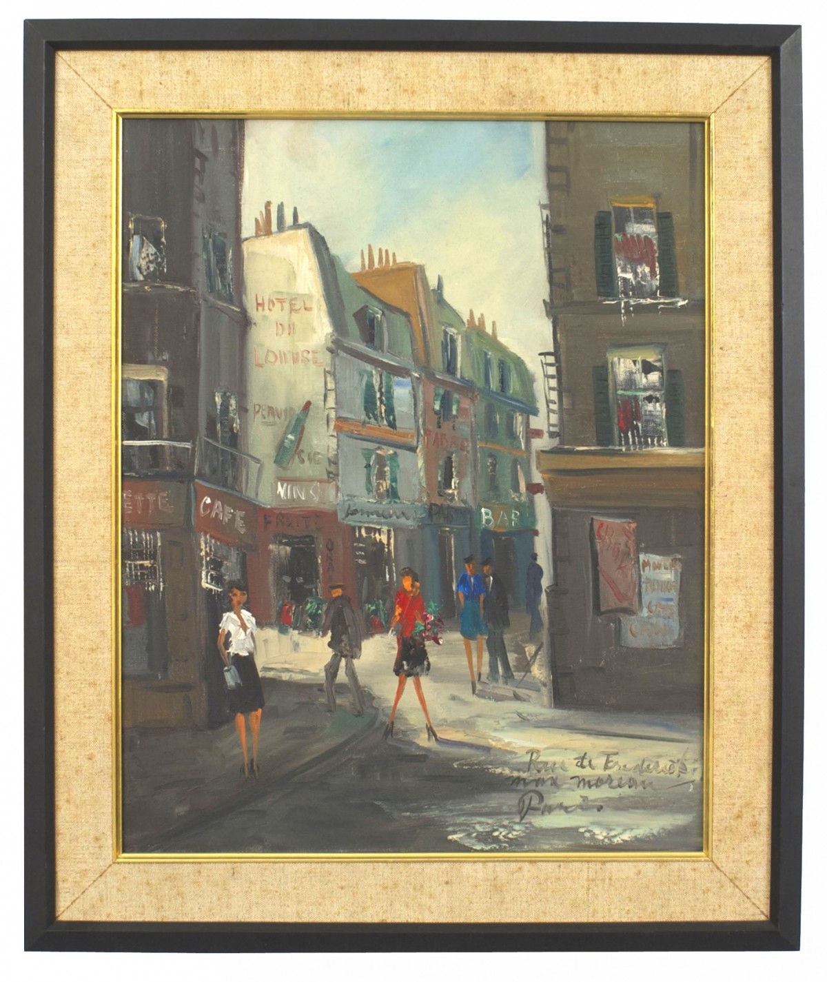 Mid century modern street scene painting