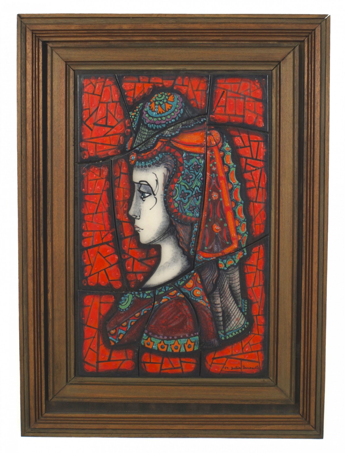 Mid century orange ceramic profile portrait