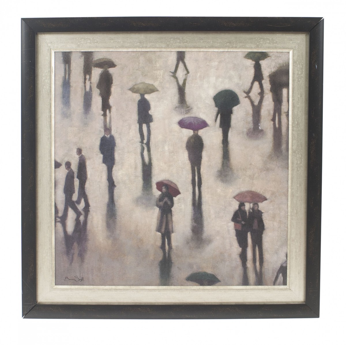 Contemporary rainy street oil painting