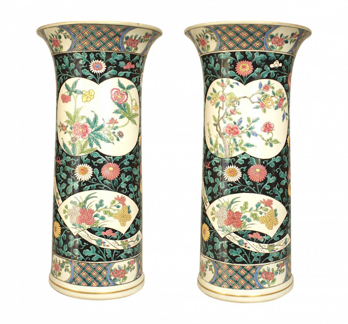 Pair of chinese style black and white floral vases