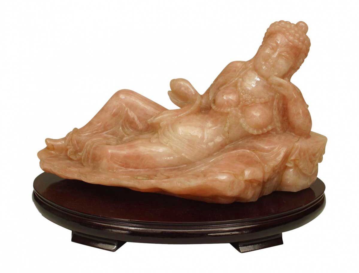 Chinese rose quartz reclining lady