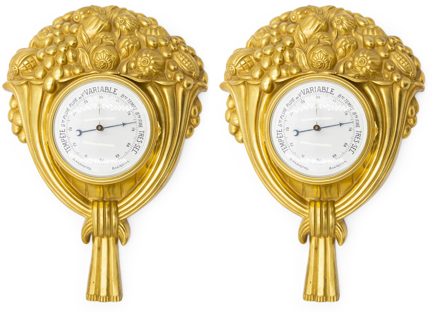 Pair of french art deco gilt wall clock