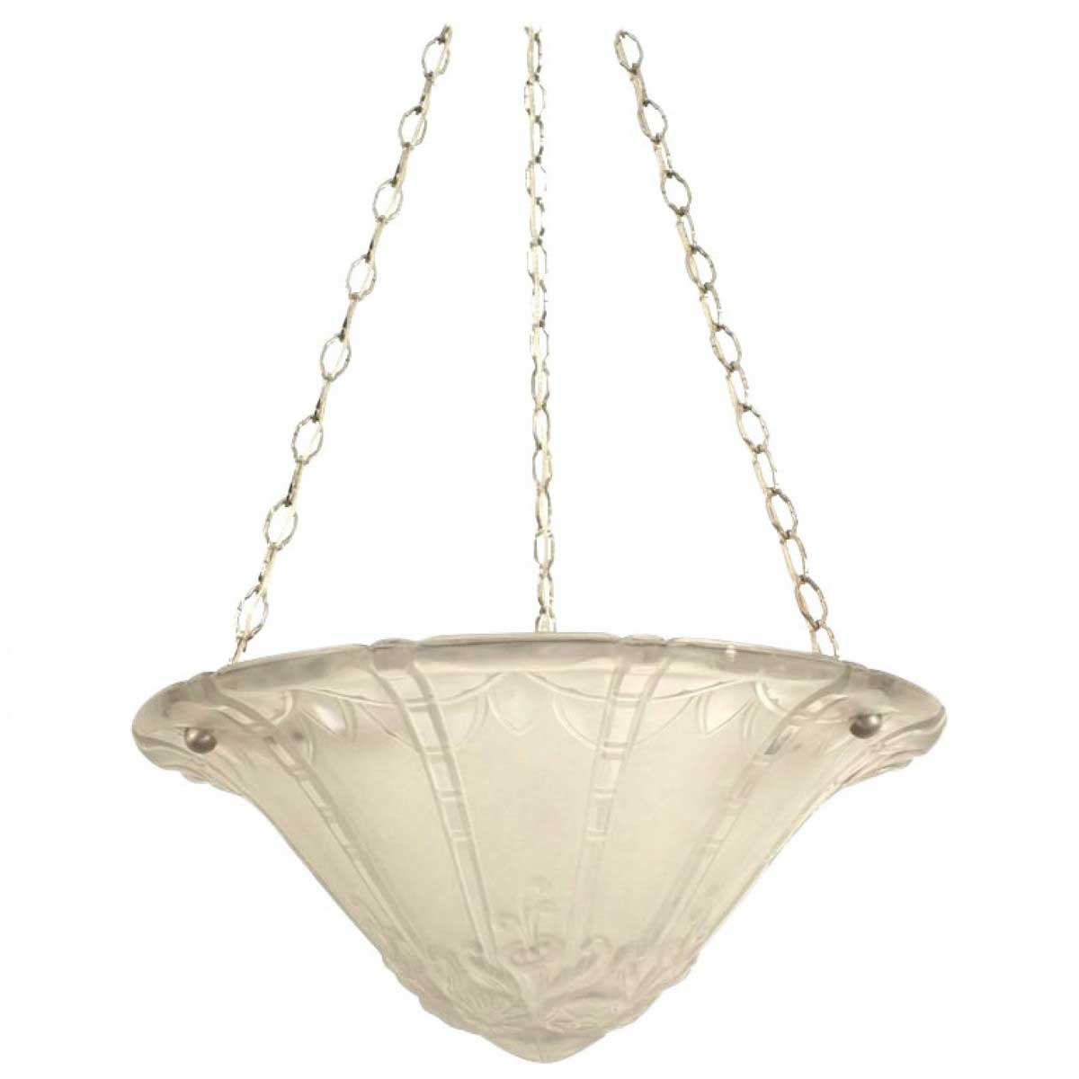 French art deco etched glass pendant chandelier 1