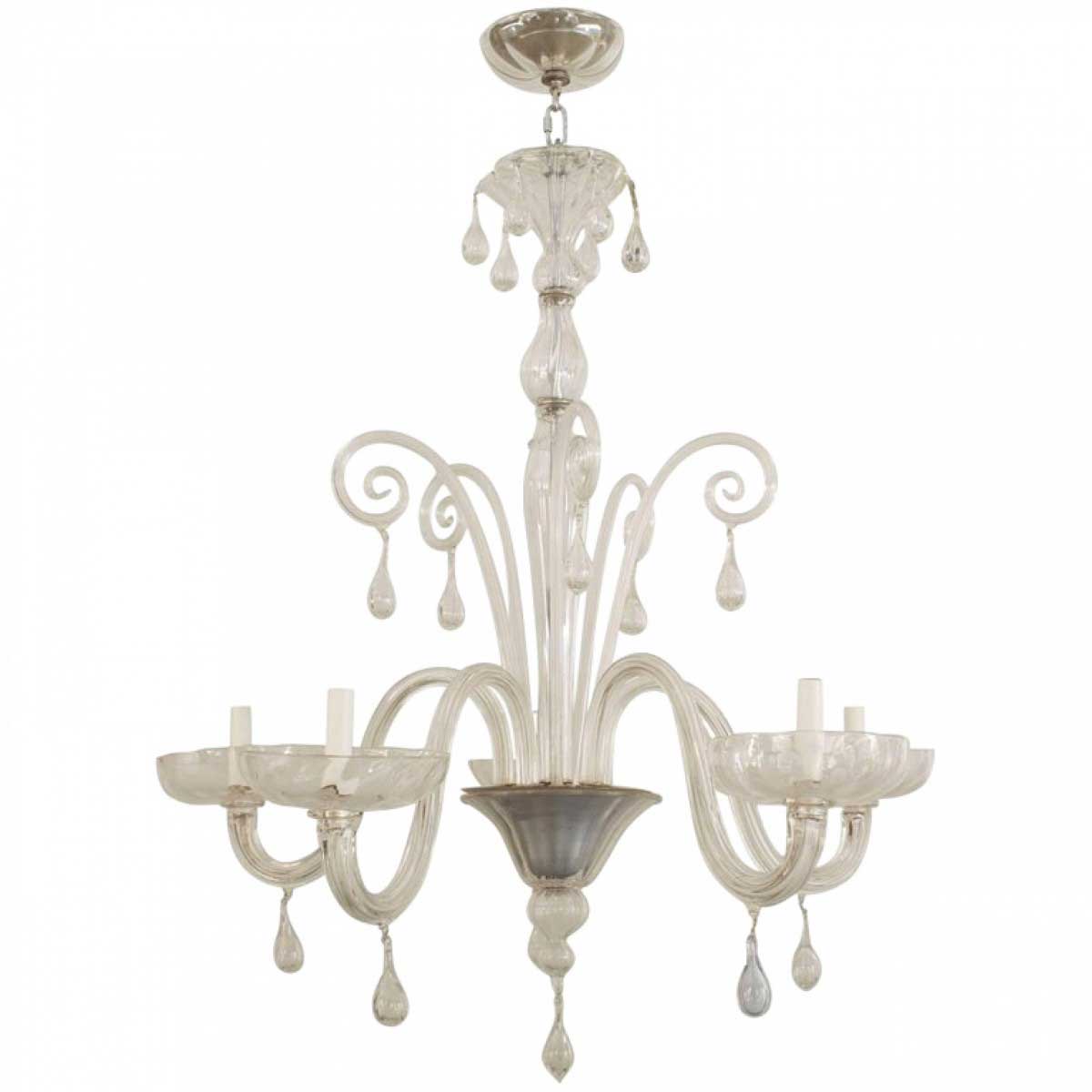 Italian mid century glass scroll chandelier 1