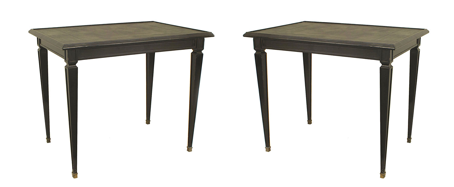 Mid Century ebonized black leather end tables