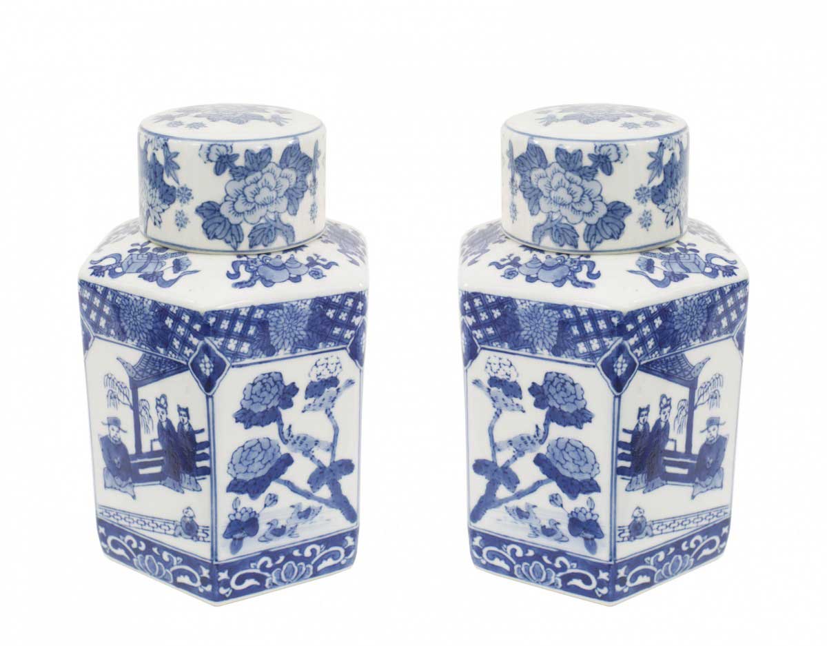 Pair of chinese blue white porcelain ginger jars