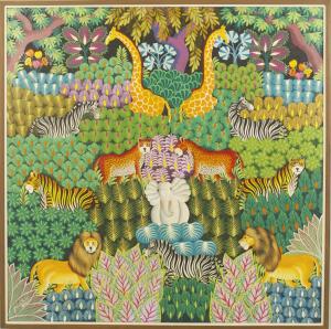 Haitian jungle scene acrylic painting