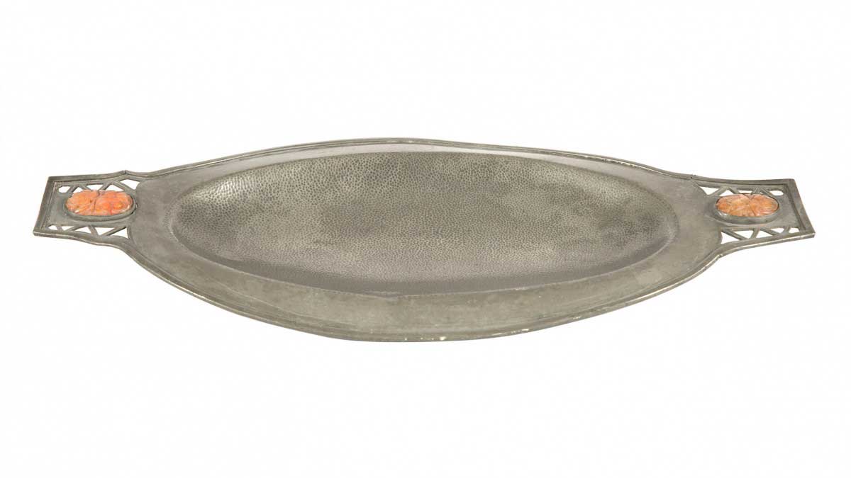 Secessionist hammered pewter tray