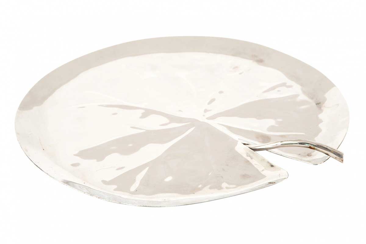 Silver metal aram lilly pad serving tray