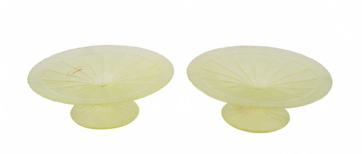 Frosted green vaseline glass centerpiece