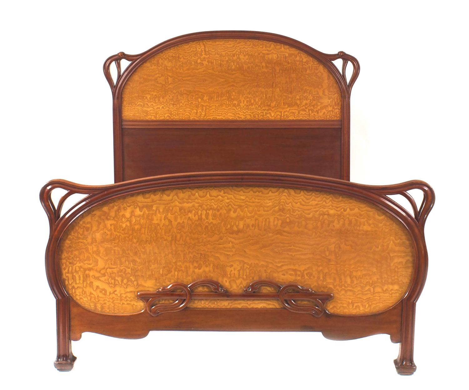 French art nouveau mahogany full size bed