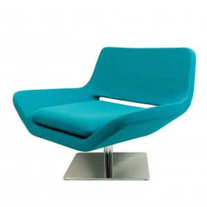 Mid century style modern blue armchair with chrome base