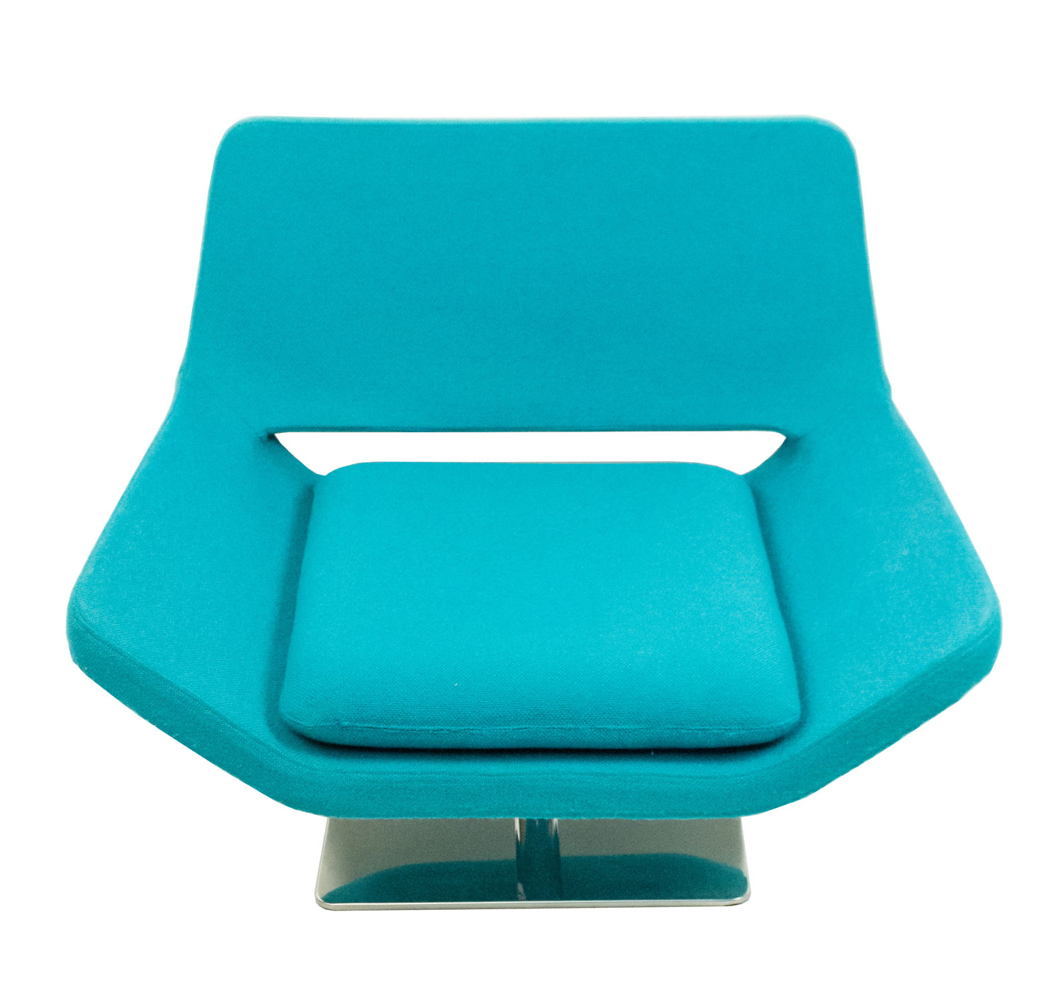 Mid century style modern blue armchair with chrome base