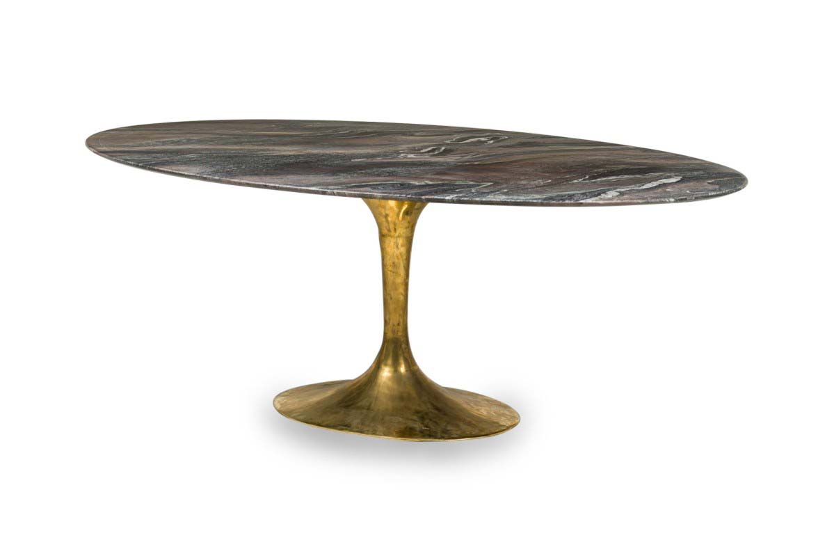 Tulipa marble hand forged bronze dining table oval by newel modern 1