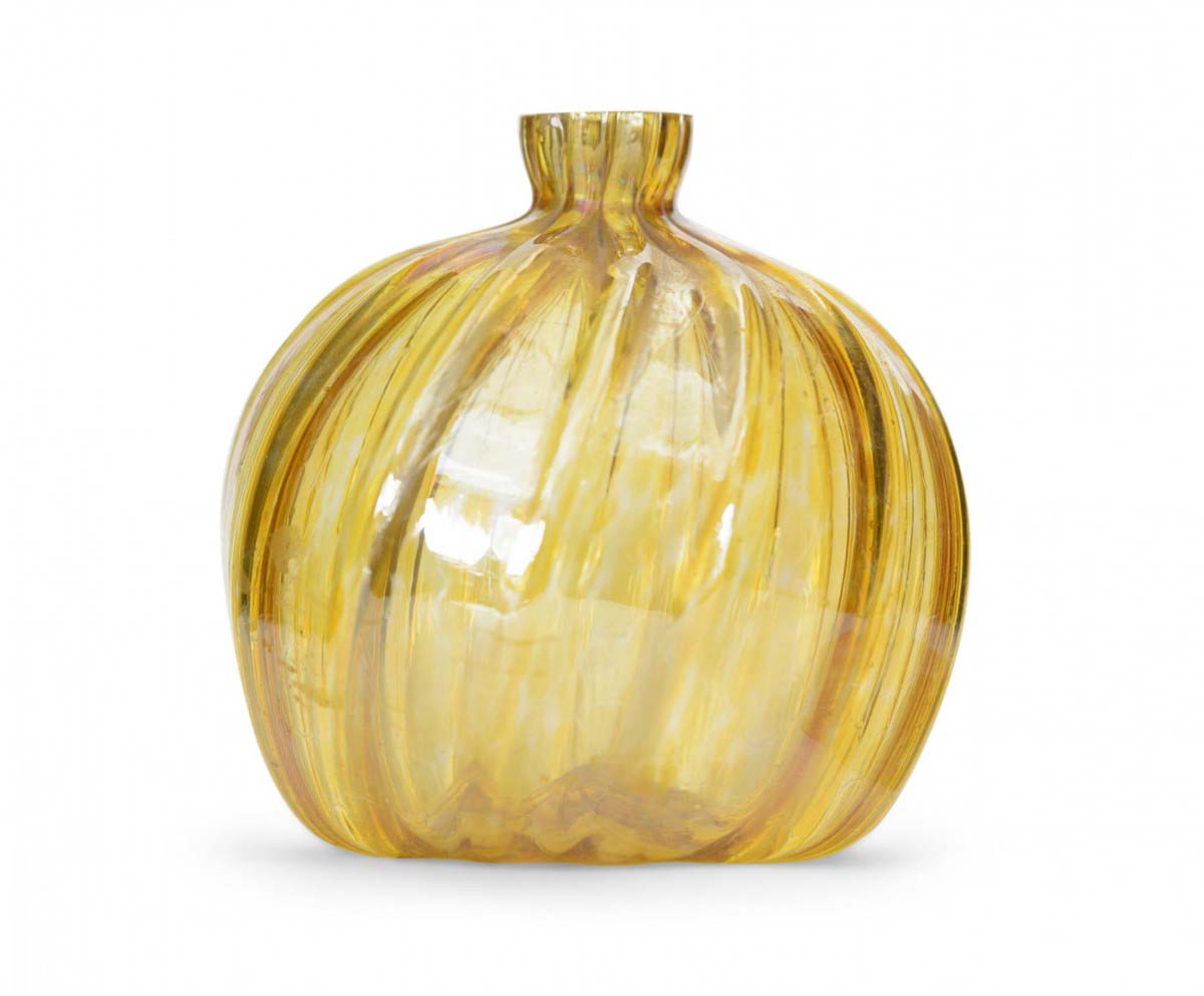 Iridescent yellow glass bud vase