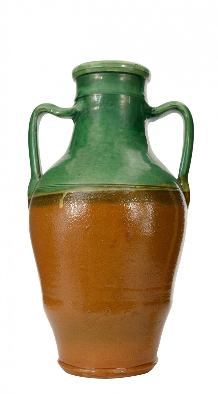 Green and brown glazed ceramic urn 1