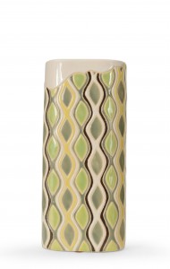 Green and beige patterned ceramic vase