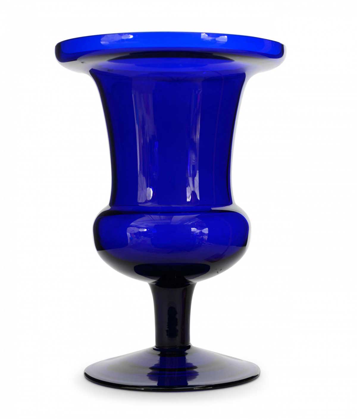 Cobalt blue footed glass urn